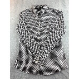 Banana Republic Non-Iron Fitted Button Down Top Women's Size 14 Black White